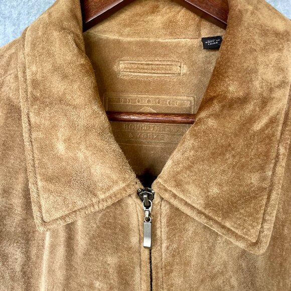 Roundtree & Yorke Men’s XLT Genuine Suede Leather Jacket – Camel Tan Zip-Up Clas - Picture 3 of 8